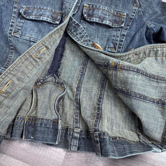 Denim Jacket Buttons High Collar Pockets Y2K Downtown Girl Size 4 - Picture 5 of 8